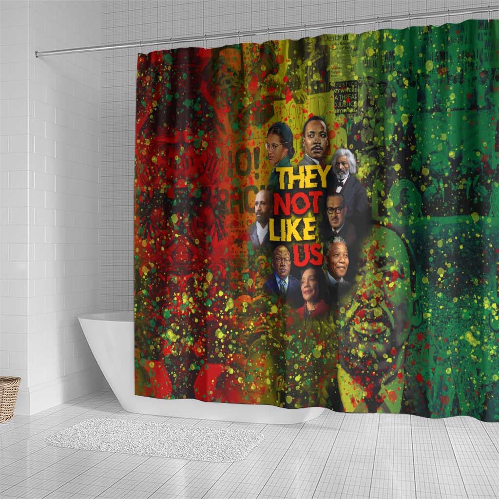 Black History Portrait Collage Shower Curtain Africa Empowering They Not Like Us Quote in Grunge Paint - Wonder Print Shop