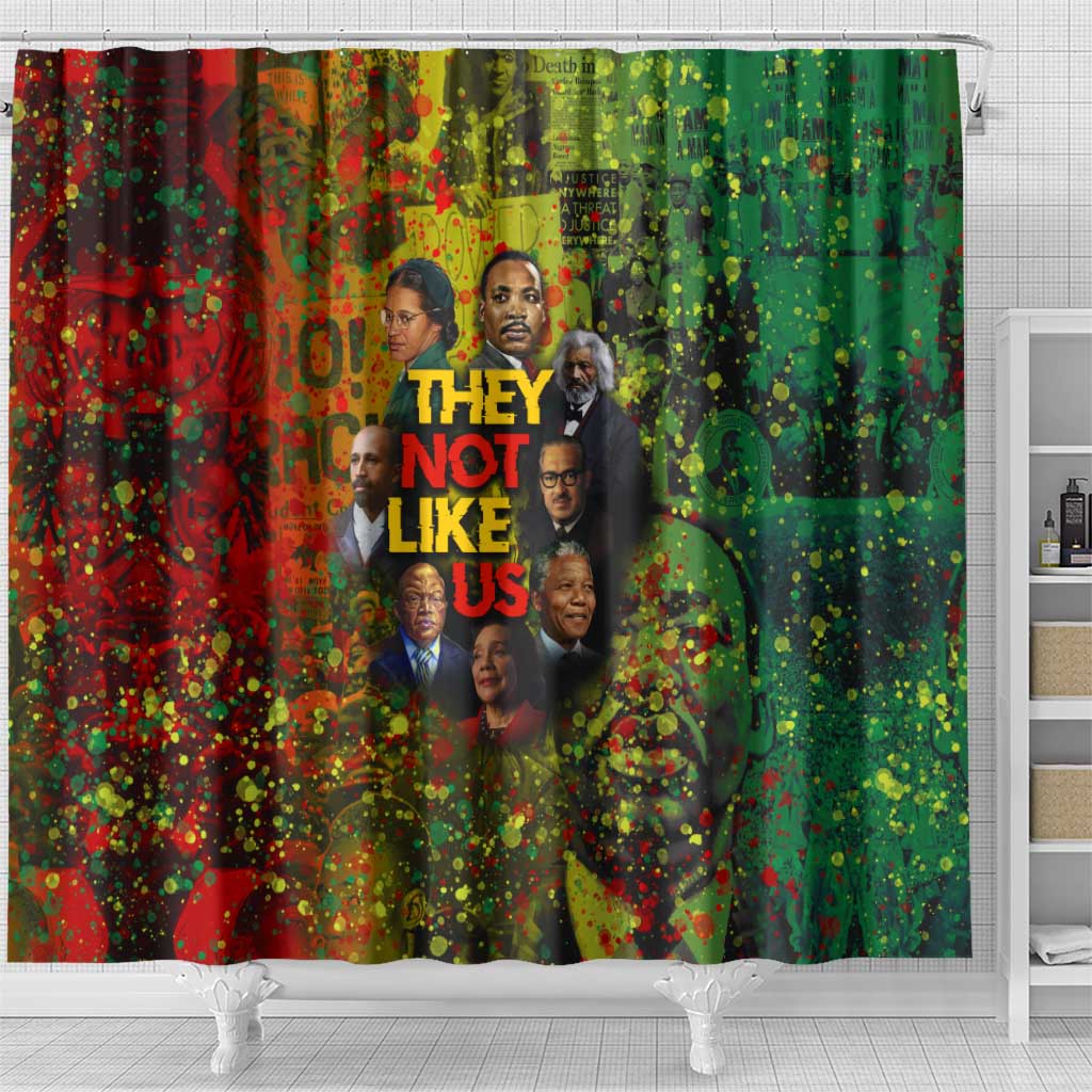 Black History Portrait Collage Shower Curtain Africa Empowering They Not Like Us Quote in Grunge Paint - Wonder Print Shop