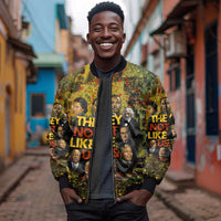 Black History Portrait Collage Sleeve Zip Bomber Jacket Africa Empowering They Not Like Us Quote in Grunge Paint - Wonder Print Shop