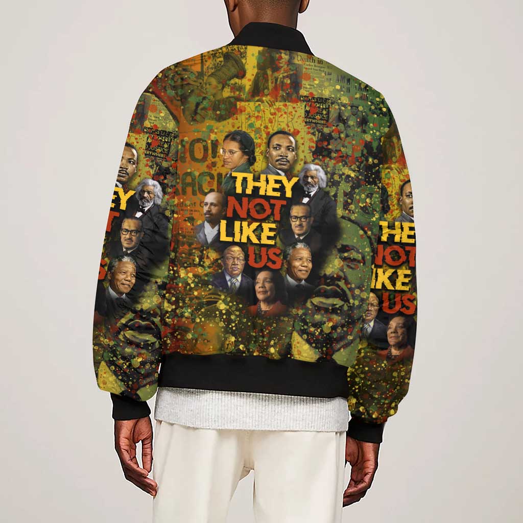Black History Portrait Collage Sleeve Zip Bomber Jacket Africa Empowering They Not Like Us Quote in Grunge Paint - Wonder Print Shop