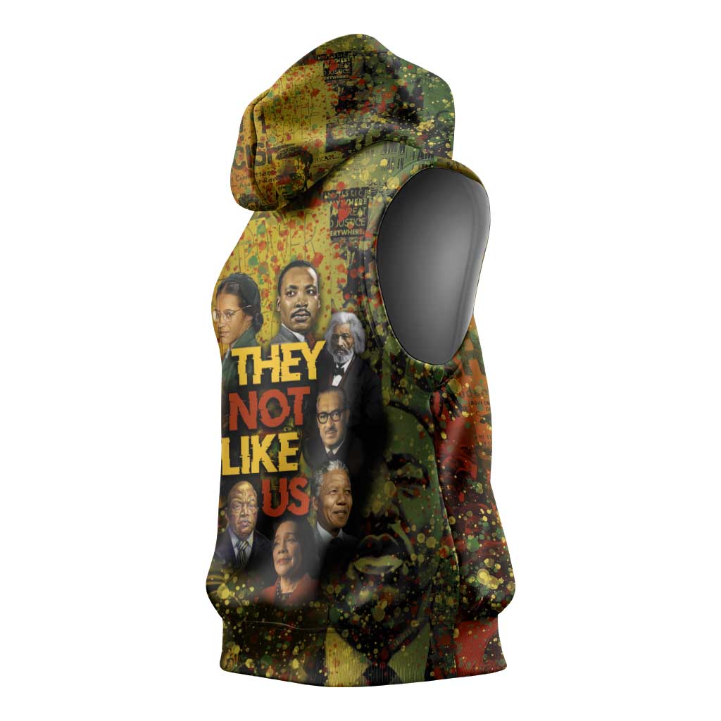 Black History Portrait Collage Sleeveless Hoodie Africa Empowering They Not Like Us Quote in Grunge Paint - Wonder Print Shop