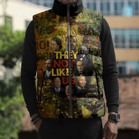 Black History Portrait Collage Sleeveless Puffer Jacket Africa Empowering They Not Like Us Quote in Grunge Paint - Wonder Print Shop