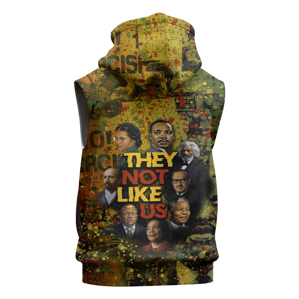 Black History Portrait Collage Sleeveless Zip Hoodie Africa Empowering They Not Like Us Quote in Grunge Paint - Wonder Print Shop