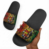 Black History Portrait Collage Slide Sandals Africa Empowering They Not Like Us Quote in Grunge Paint - Wonder Print Shop