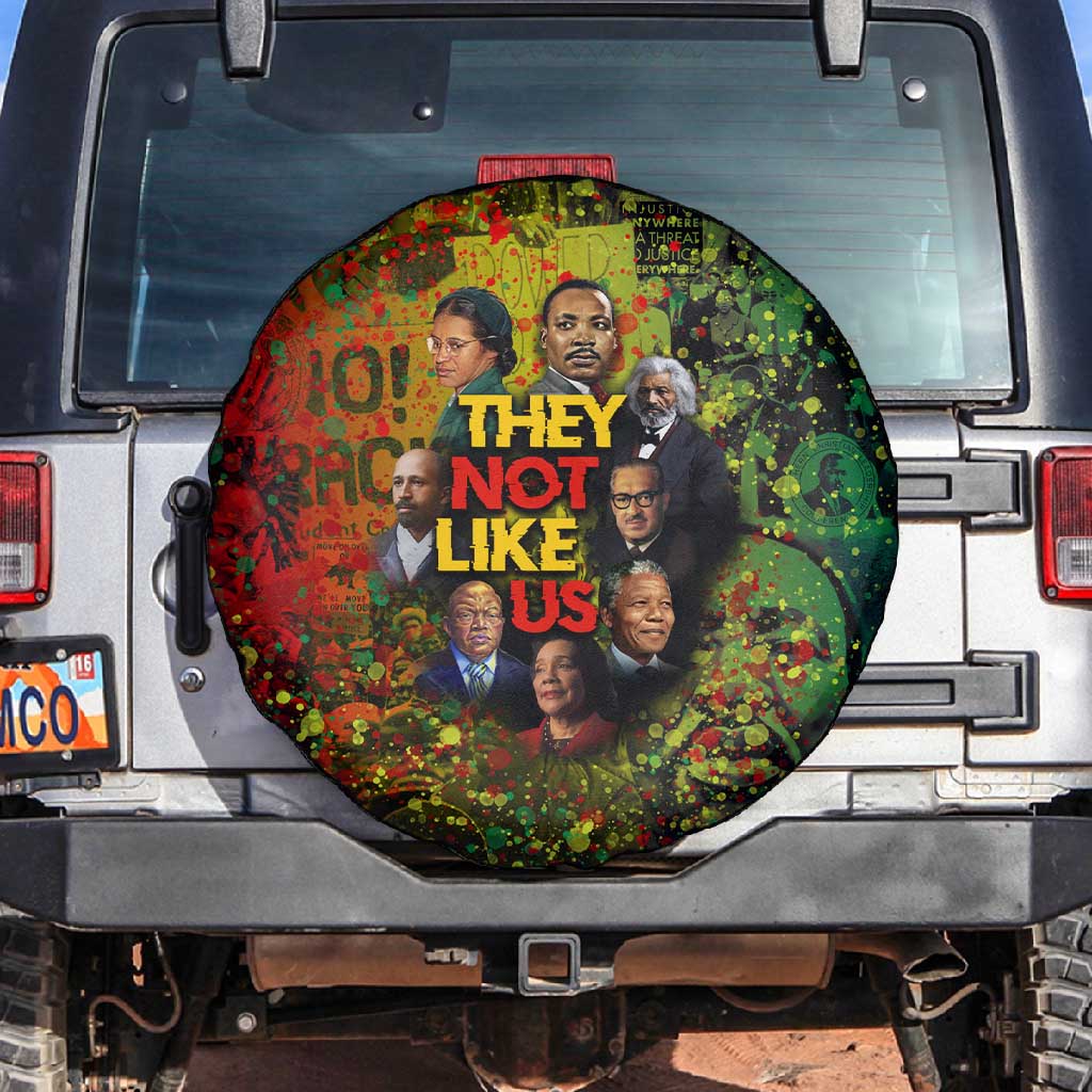 Black History Portrait Collage Spare Tire Cover Africa Empowering They Not Like Us Quote in Grunge Paint - Wonder Print Shop