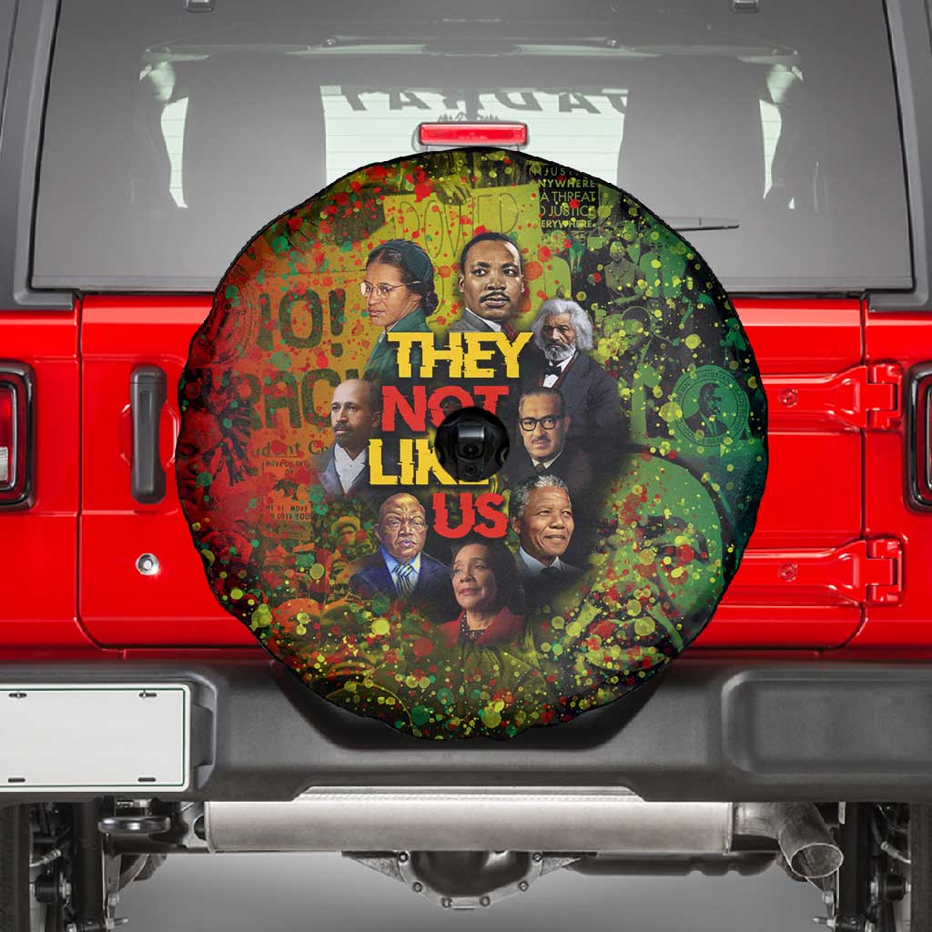 Black History Portrait Collage Spare Tire Cover Africa Empowering They Not Like Us Quote in Grunge Paint - Wonder Print Shop