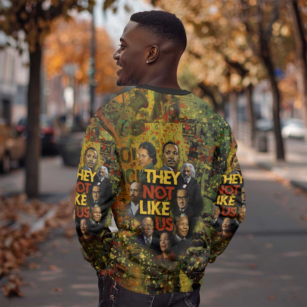 Black History Portrait Collage Sweatshirt Africa Empowering They Not Like Us Quote in Grunge Paint - Wonder Print Shop