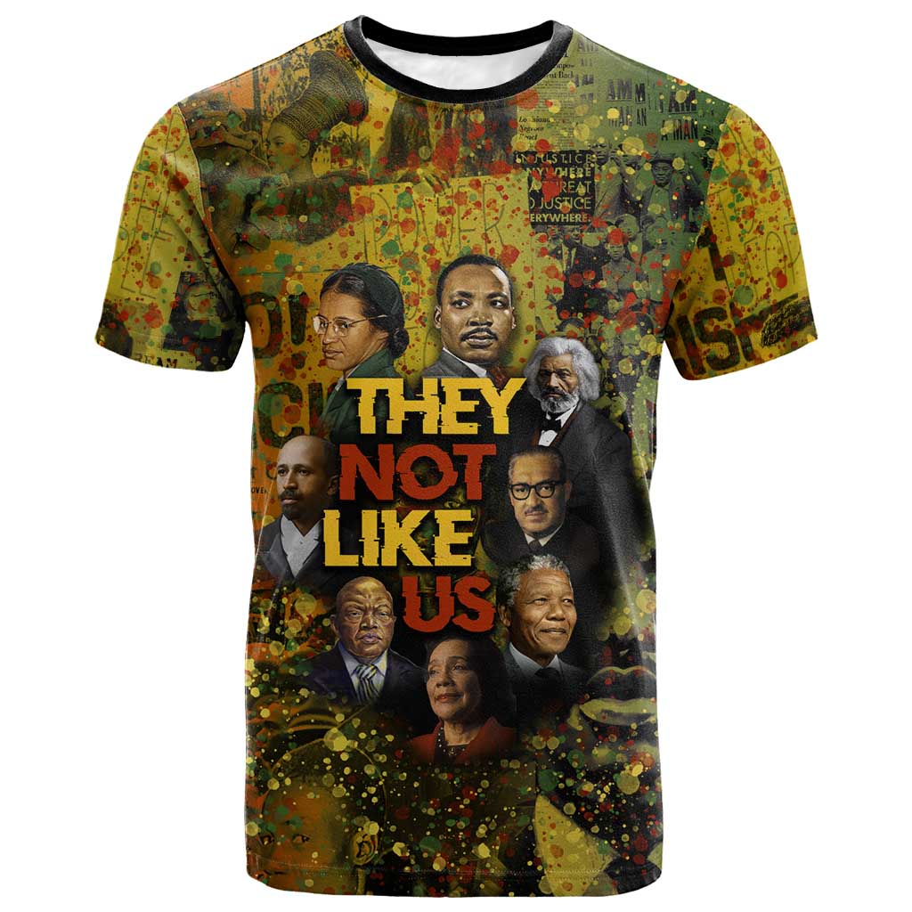 Black History Portrait Collage T shirt Africa Empowering They Not Like Us Quote in Grunge Paint - Wonder Print Shop