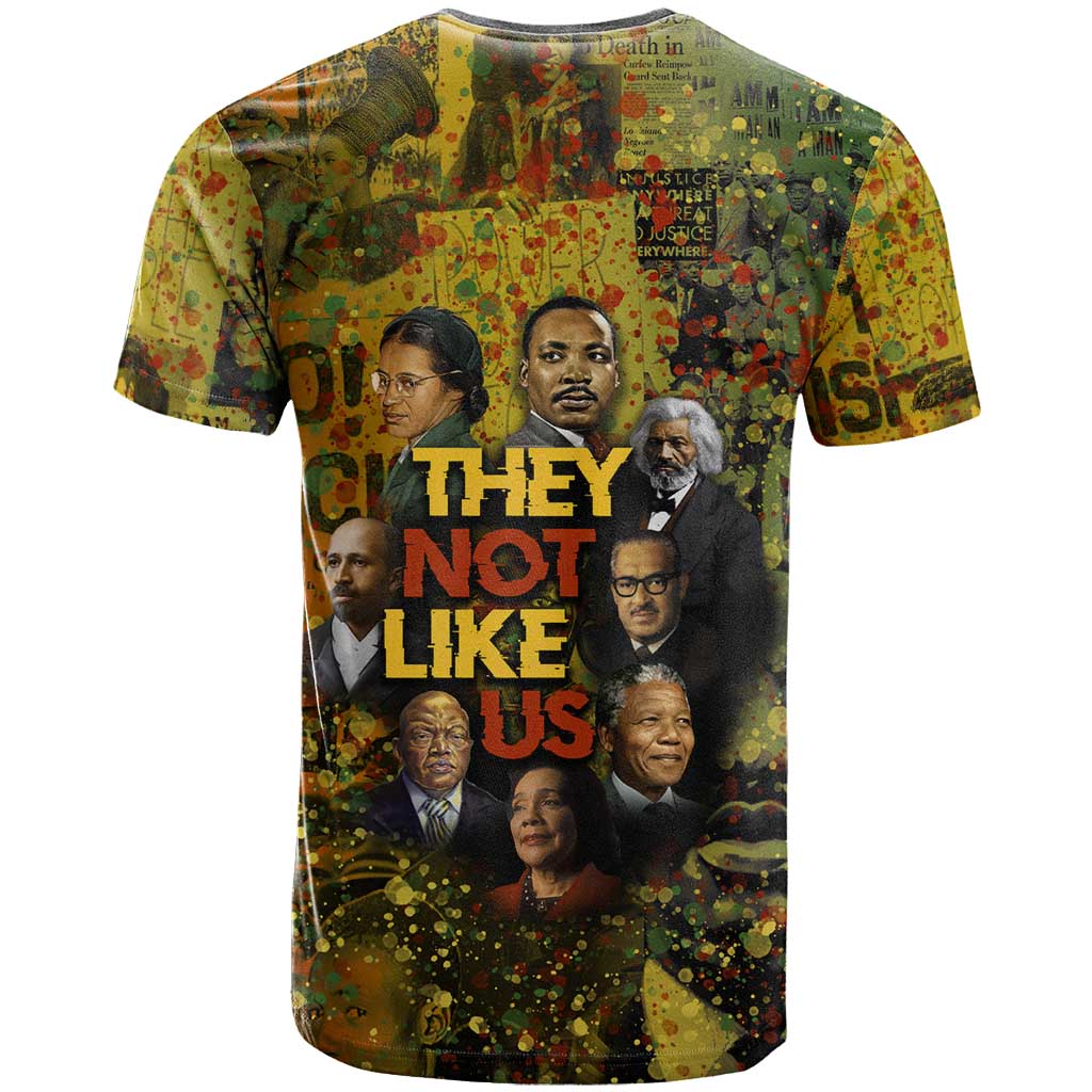 Black History Portrait Collage T shirt Africa Empowering They Not Like Us Quote in Grunge Paint - Wonder Print Shop