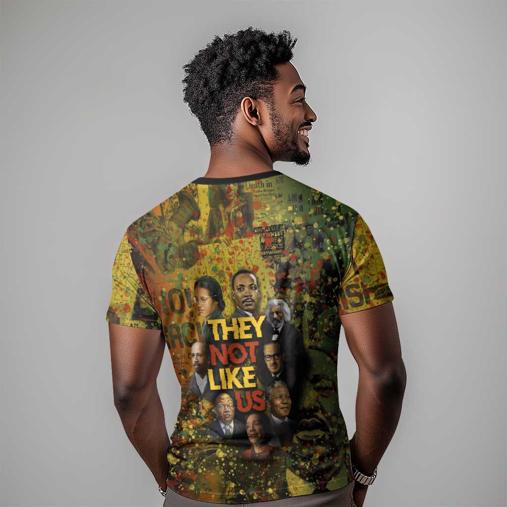 Black History Portrait Collage T shirt Africa Empowering They Not Like Us Quote in Grunge Paint - Wonder Print Shop