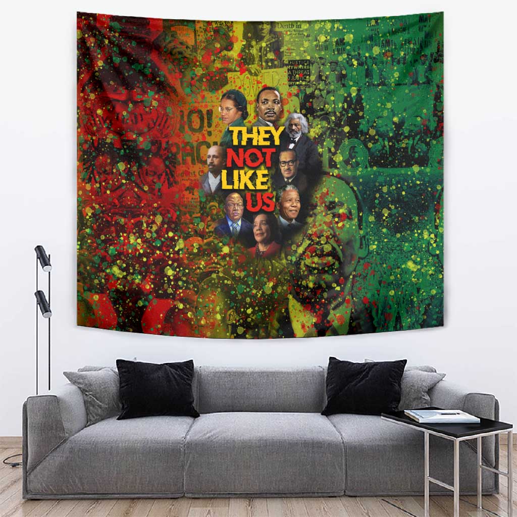 Black History Portrait Collage Tapestry Africa Empowering They Not Like Us Quote in Grunge Paint - Wonder Print Shop