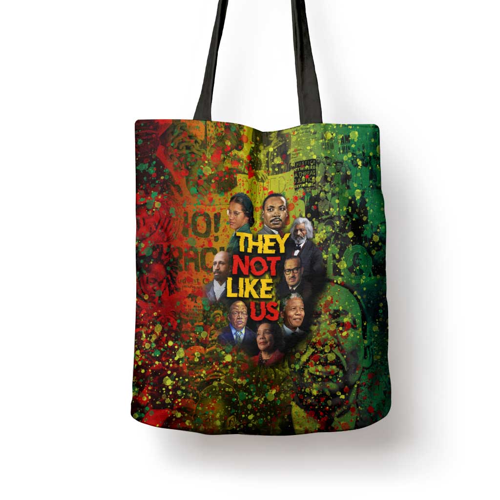 Black History Portrait Collage Tote Bag Africa Empowering They Not Like Us Quote in Grunge Paint - Wonder Print Shop