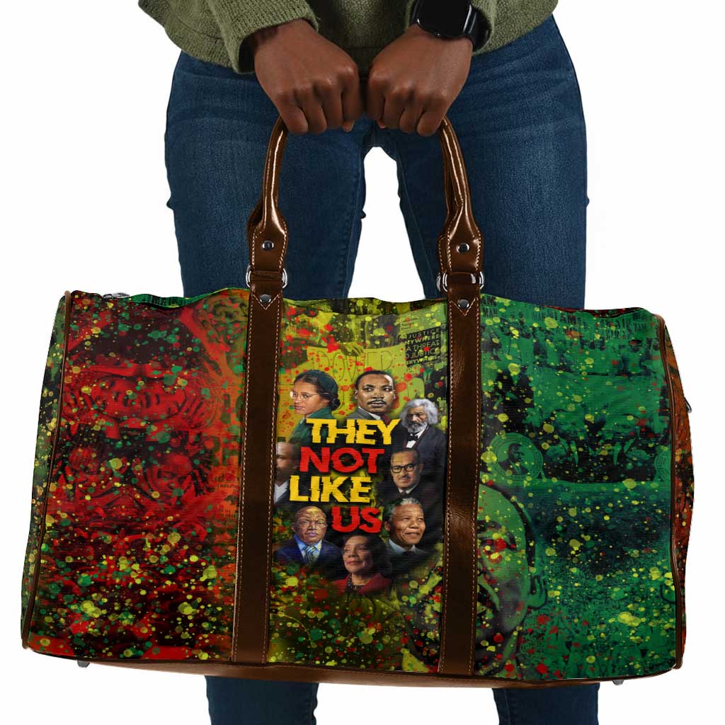 Black History Portrait Collage Travel Bag Africa Empowering They Not Like Us Quote in Grunge Paint - Wonder Print Shop