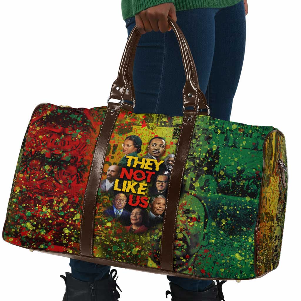 Black History Portrait Collage Travel Bag Africa Empowering They Not Like Us Quote in Grunge Paint - Wonder Print Shop