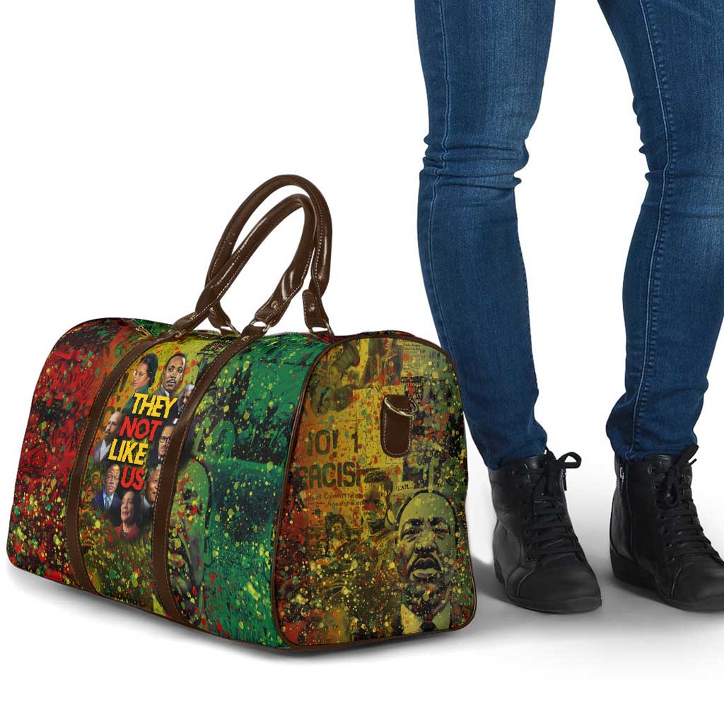 Black History Portrait Collage Travel Bag Africa Empowering They Not Like Us Quote in Grunge Paint - Wonder Print Shop