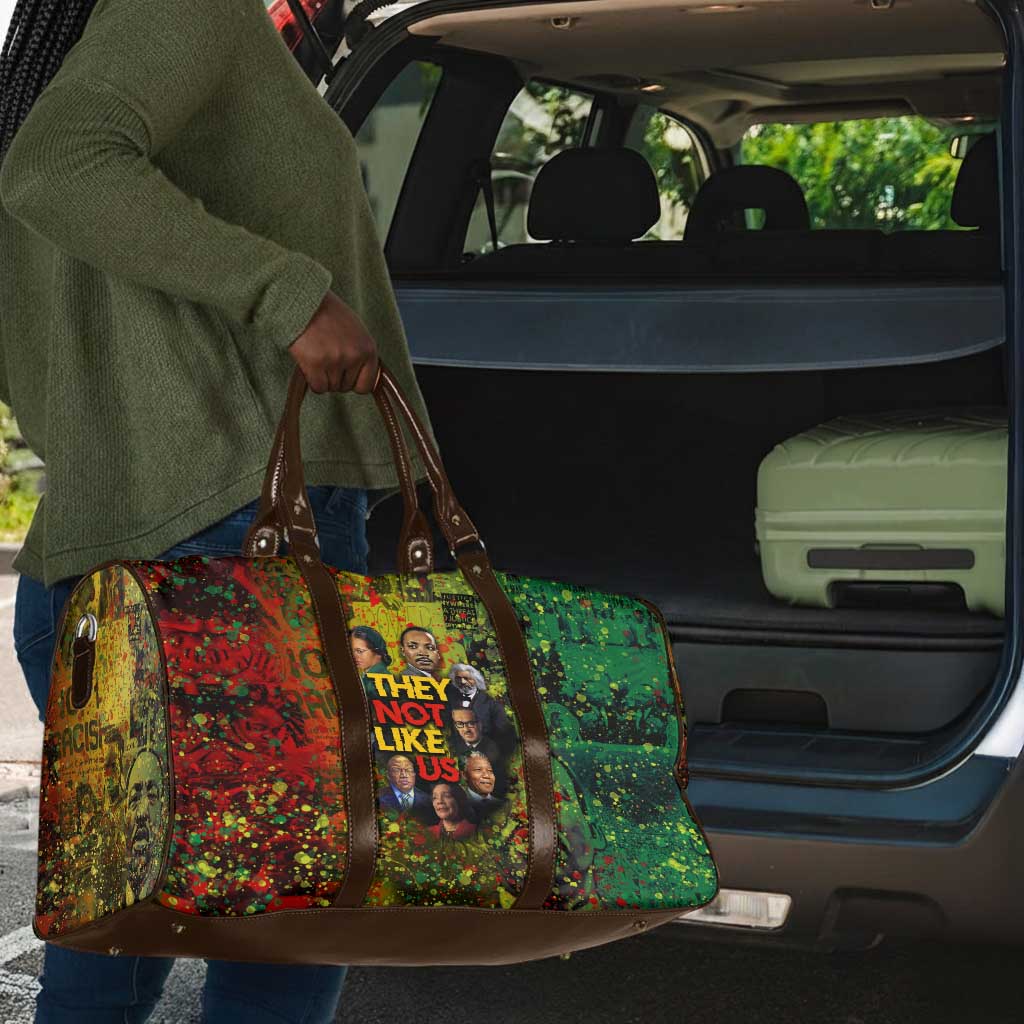 Black History Portrait Collage Travel Bag Africa Empowering They Not Like Us Quote in Grunge Paint - Wonder Print Shop