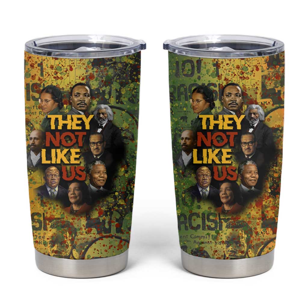 Black History Portrait Collage Tumbler Cup Africa Empowering They Not Like Us Quote in Grunge Paint - Wonder Print Shop