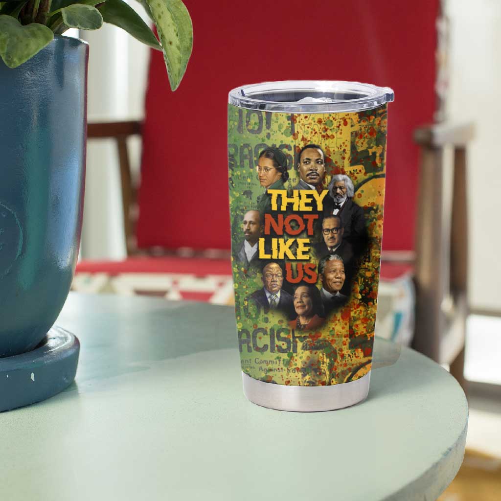 Black History Portrait Collage Tumbler Cup Africa Empowering They Not Like Us Quote in Grunge Paint - Wonder Print Shop
