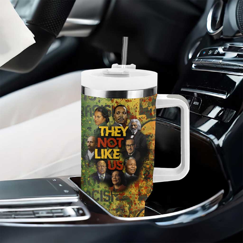 Black History Portrait Collage Tumbler With Handle Africa Empowering They Not Like Us Quote in Grunge Paint - Wonder Print Shop