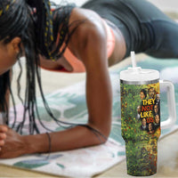Black History Portrait Collage Tumbler With Handle Africa Empowering They Not Like Us Quote in Grunge Paint - Wonder Print Shop