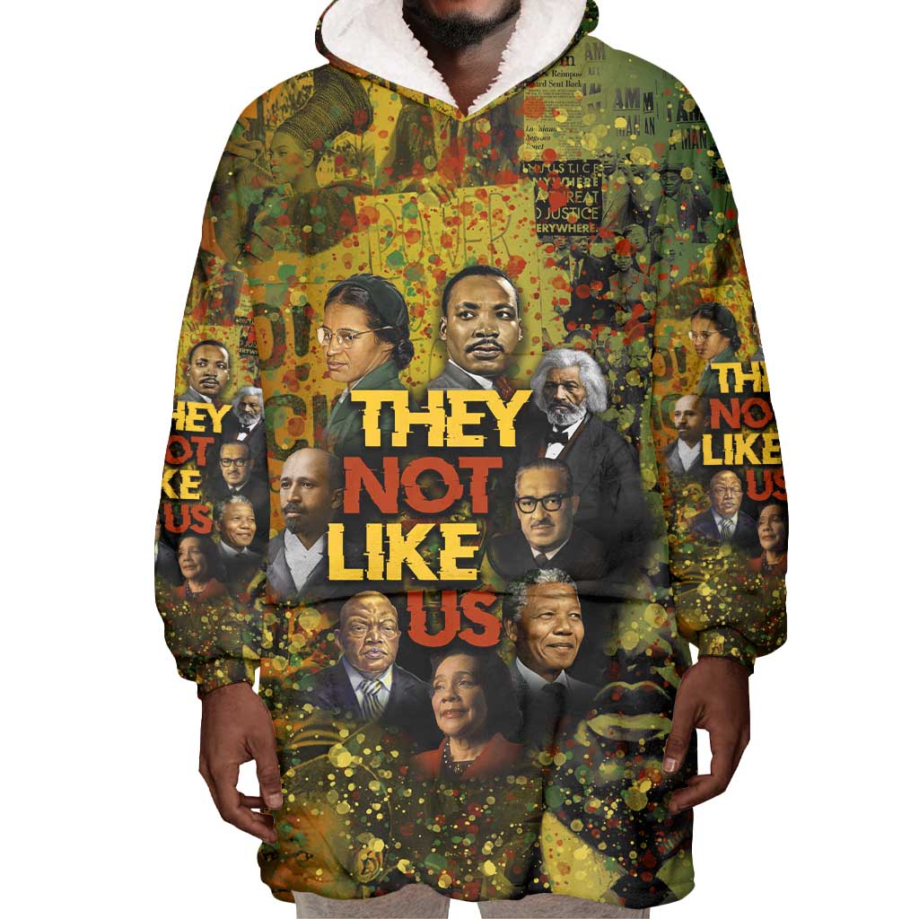 Black History Portrait Collage Wearable Blanket Hoodie Africa Empowering They Not Like Us Quote in Grunge Paint - Wonder Print Shop