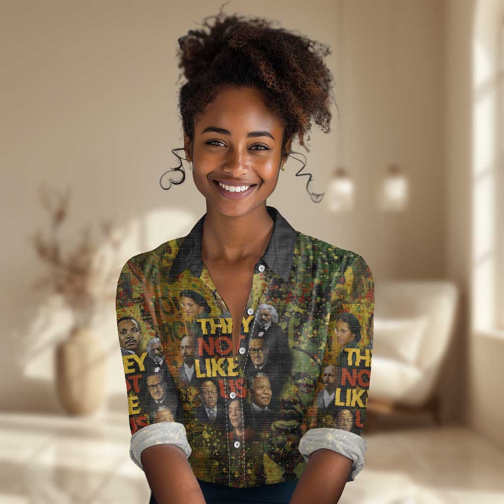 Black History Portrait Collage Women Casual Shirt Africa Empowering They Not Like Us Quote in Grunge Paint - Wonder Print Shop