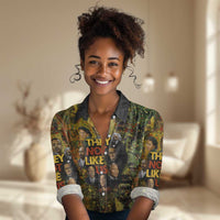 Black History Portrait Collage Women Casual Shirt Africa Empowering They Not Like Us Quote in Grunge Paint - Wonder Print Shop