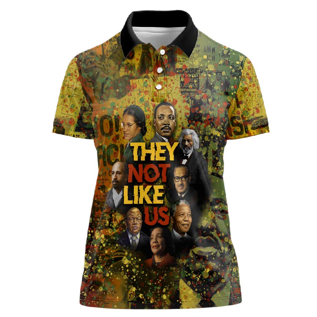Black History Portrait Collage Women Polo Shirt Africa Empowering They Not Like Us Quote in Grunge Paint - Wonder Print Shop