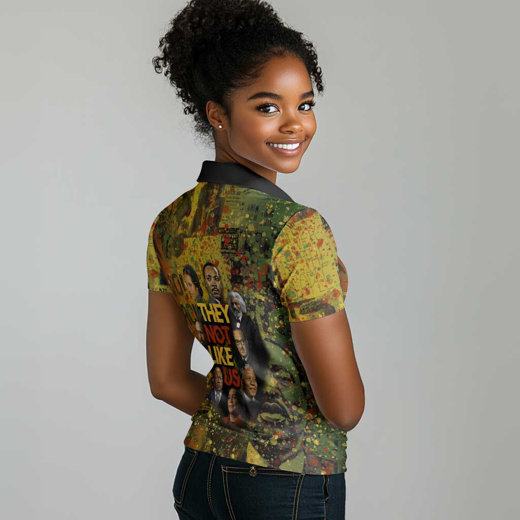 Black History Portrait Collage Women Polo Shirt Africa Empowering They Not Like Us Quote in Grunge Paint - Wonder Print Shop