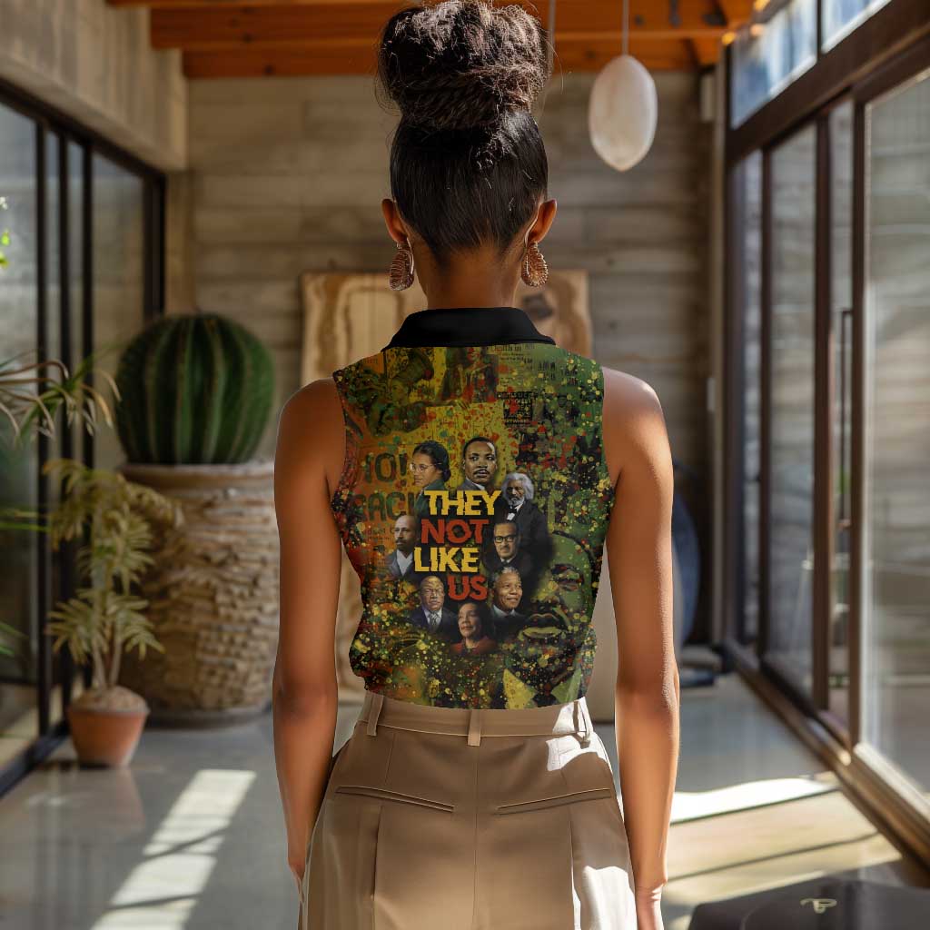Black History Portrait Collage Women Sleeveless Polo Shirt Africa Empowering They Not Like Us Quote in Grunge Paint - Wonder Print Shop