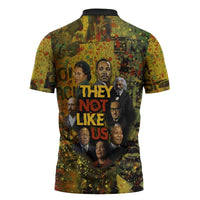 Black History Portrait Collage Zipper Polo Shirt Africa Empowering They Not Like Us Quote in Grunge Paint - Wonder Print Shop