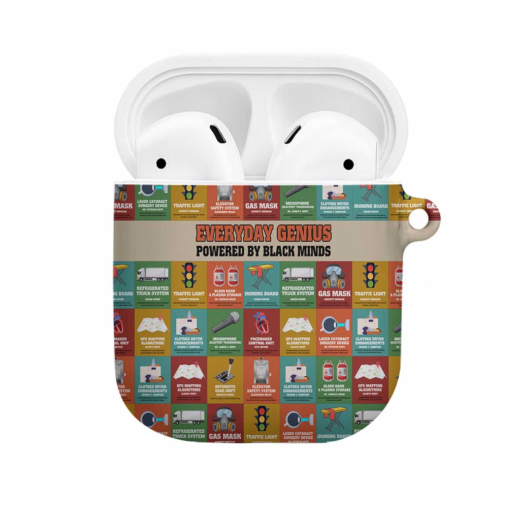 Everyday Genius Powered by Black Minds AirPods Case with Colorful Invention Icons Pattern - Wonder Print Shop