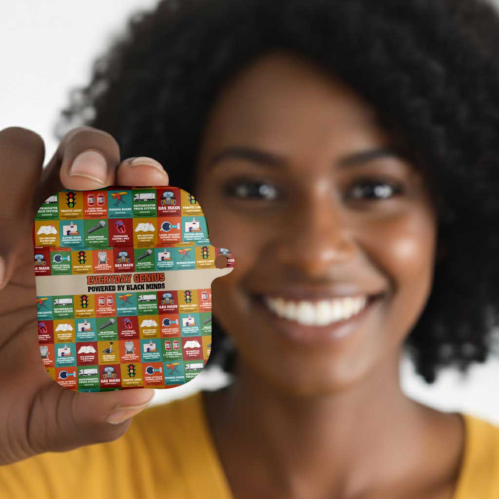 Everyday Genius Powered by Black Minds AirPods Case with Colorful Invention Icons Pattern - Wonder Print Shop