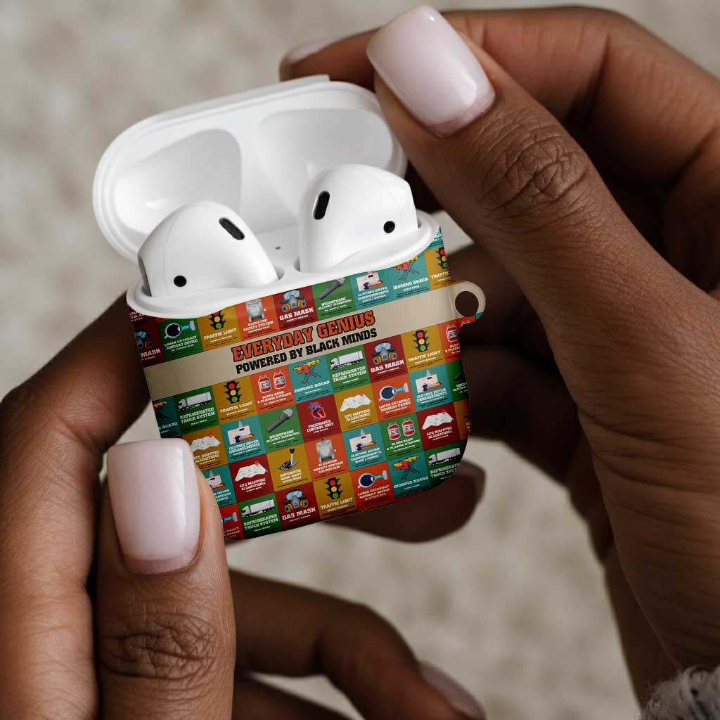 Everyday Genius Powered by Black Minds AirPods Case with Colorful Invention Icons Pattern - Wonder Print Shop