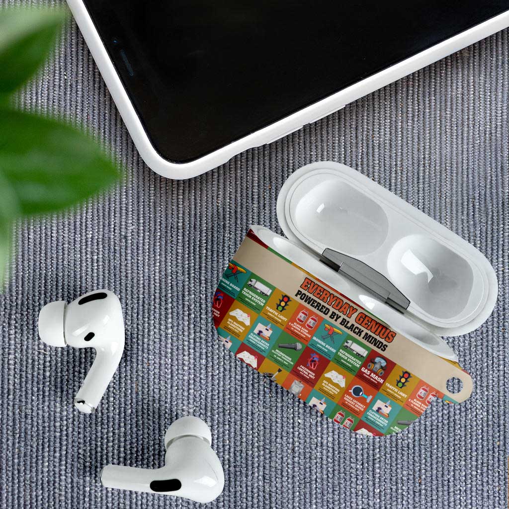 Everyday Genius Powered by Black Minds AirPods Case with Colorful Invention Icons Pattern - Wonder Print Shop