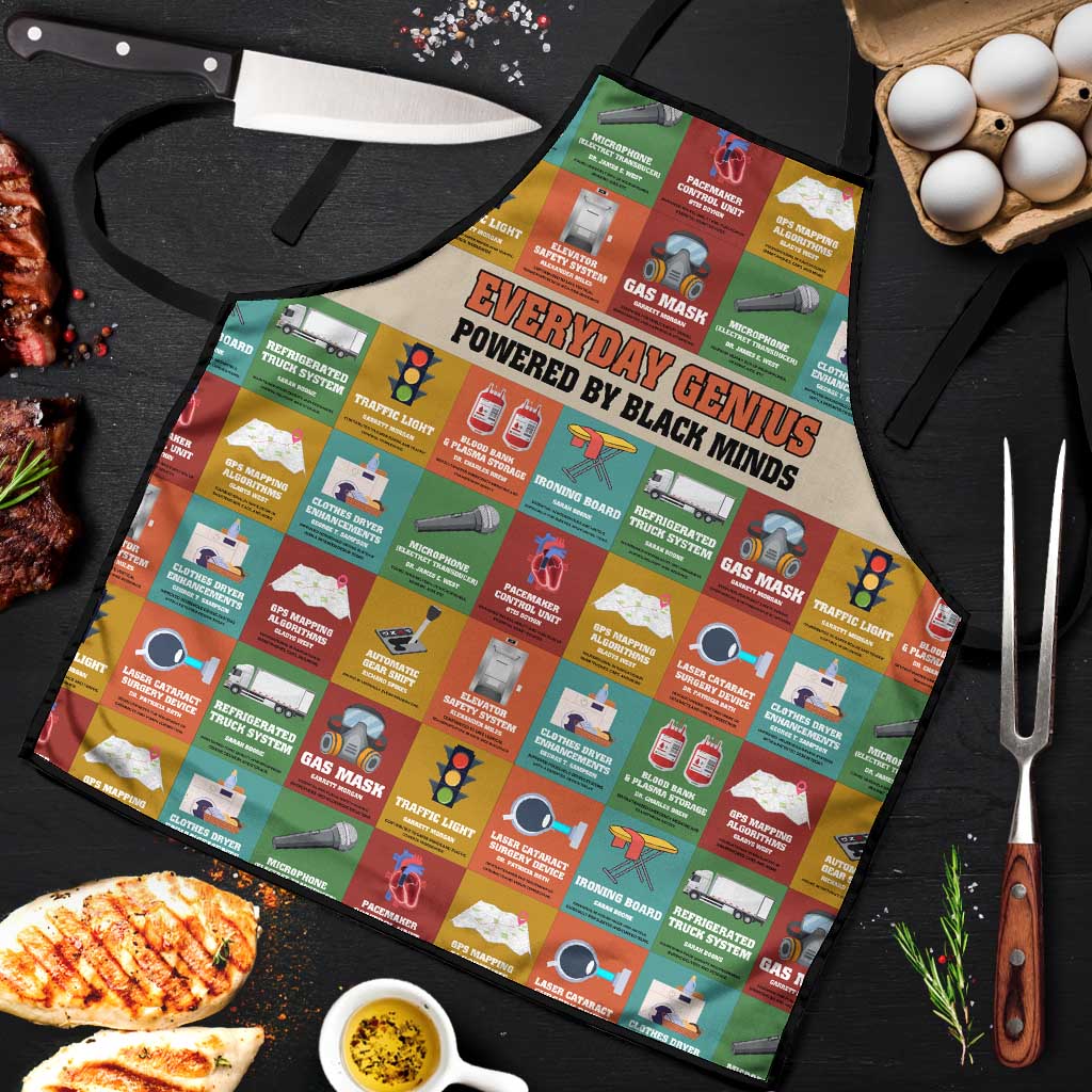 Everyday Genius Powered by Black Minds Apron with Colorful Invention Icons Pattern - Wonder Print Shop