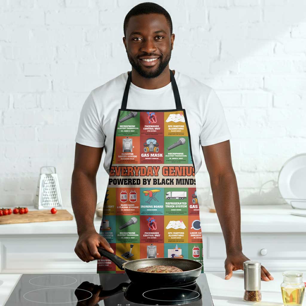 Everyday Genius Powered by Black Minds Apron with Colorful Invention Icons Pattern - Wonder Print Shop
