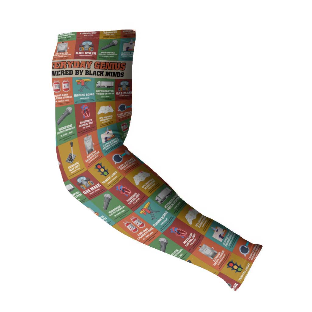 Everyday Genius Powered by Black Minds Arm Sleeves with Colorful Invention Icons Pattern - Wonder Print Shop