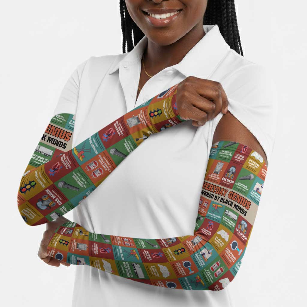 Everyday Genius Powered by Black Minds Arm Sleeves with Colorful Invention Icons Pattern - Wonder Print Shop