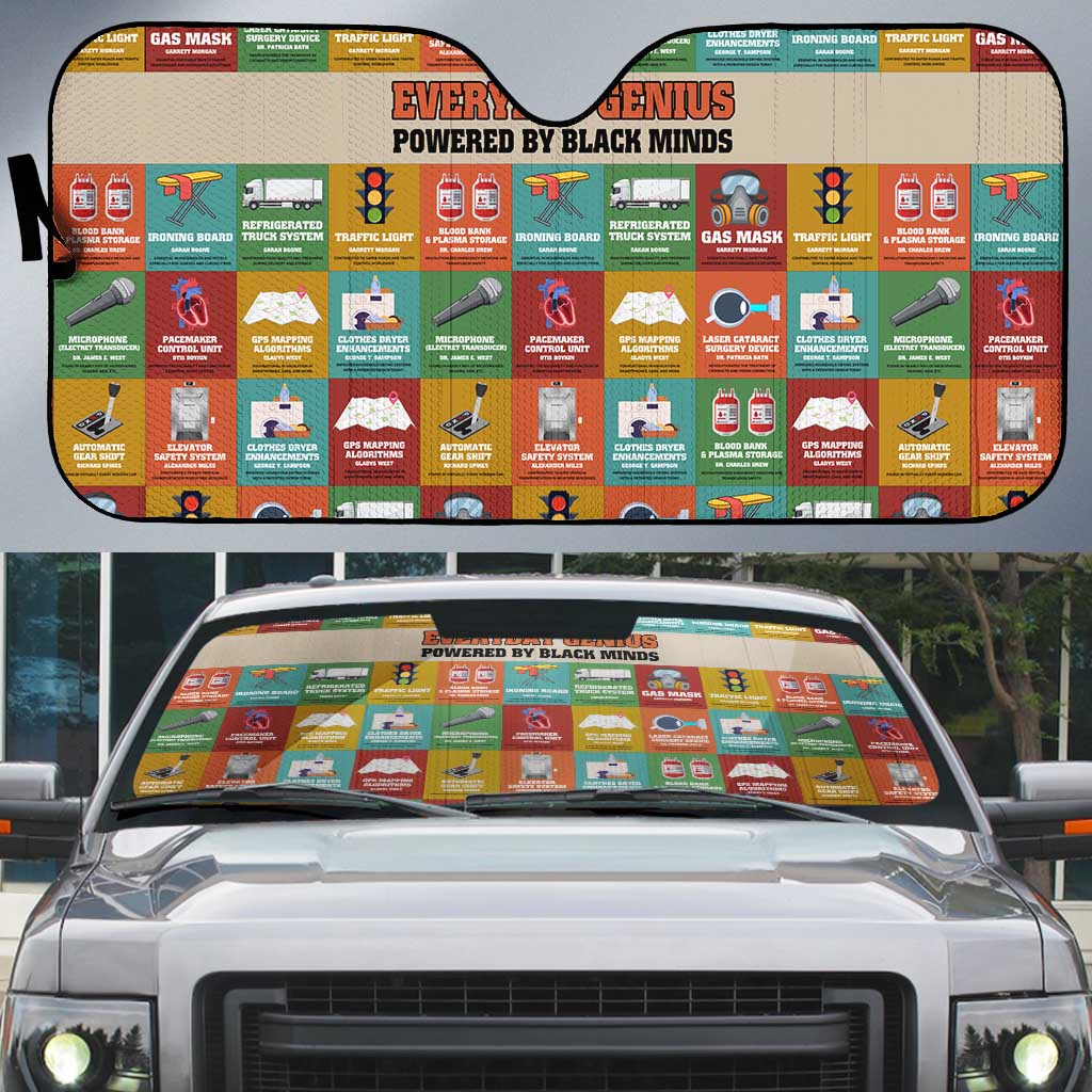 Everyday Genius Powered by Black Minds Auto Sun Shade with Colorful Invention Icons Pattern - Wonder Print Shop