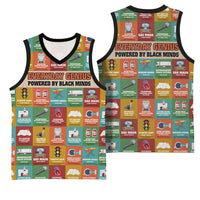 Everyday Genius Powered by Black Minds Basketball Jersey with Colorful Invention Icons Pattern - Wonder Print Shop