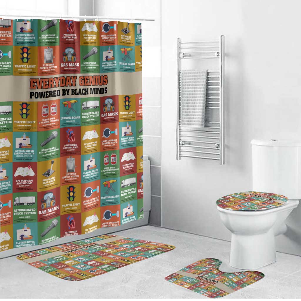 Everyday Genius Powered by Black Minds Bathroom Set with Colorful Invention Icons Pattern - Wonder Print Shop