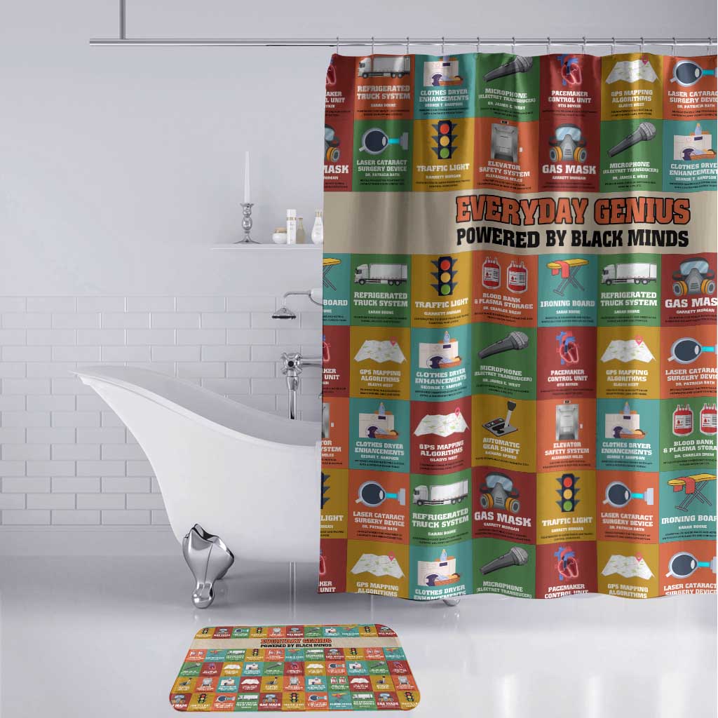 Everyday Genius Powered by Black Minds Bathroom Set with Colorful Invention Icons Pattern - Wonder Print Shop