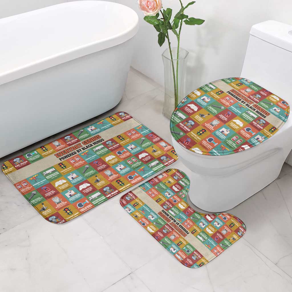 Everyday Genius Powered by Black Minds Bathroom Set with Colorful Invention Icons Pattern - Wonder Print Shop