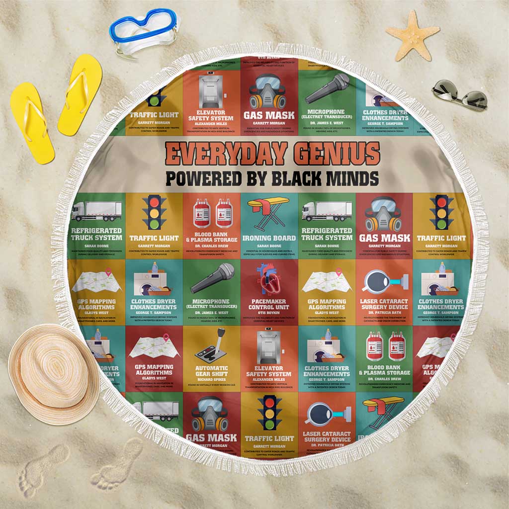 Everyday Genius Powered by Black Minds Beach Blanket with Colorful Invention Icons Pattern - Wonder Print Shop