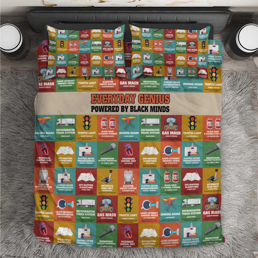 Everyday Genius Powered by Black Minds Bedding Set with Colorful Invention Icons Pattern - Wonder Print Shop