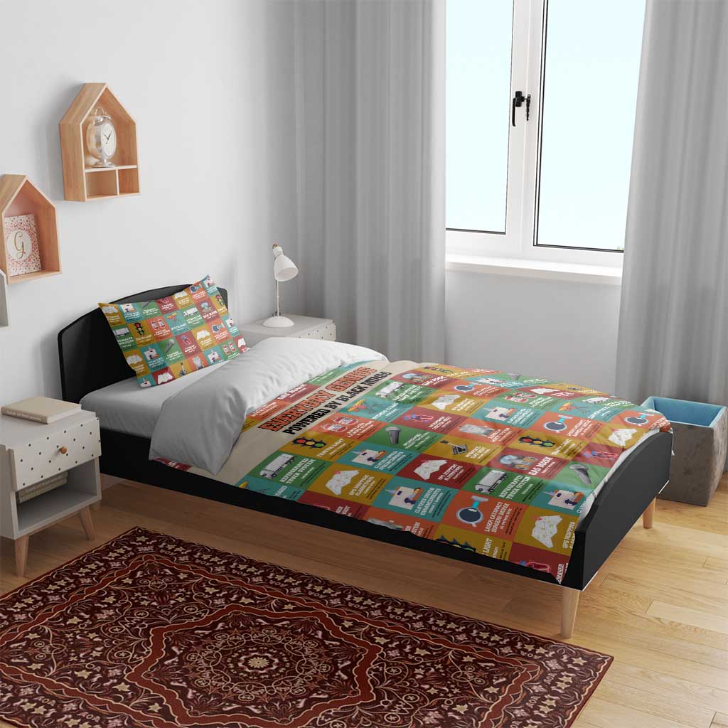 Everyday Genius Powered by Black Minds Bedding Set with Colorful Invention Icons Pattern - Wonder Print Shop