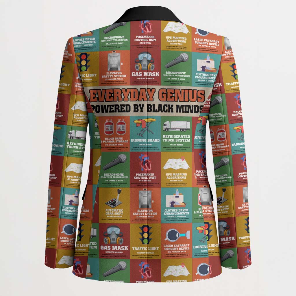 Everyday Genius Powered by Black Minds Blazer with Colorful Invention Icons Pattern - Wonder Print Shop