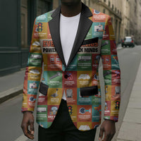 Everyday Genius Powered by Black Minds Blazer with Colorful Invention Icons Pattern - Wonder Print Shop