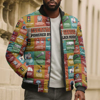 Everyday Genius Powered by Black Minds Bomber Puffer Jacket with Colorful Invention Icons Pattern - Wonder Print Shop